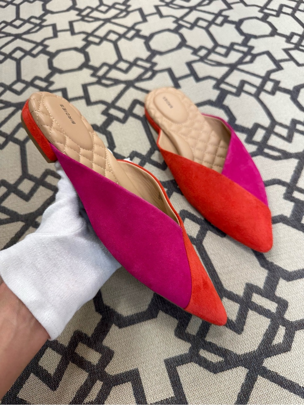Birdies The Swan Fruit Punch Colorblock Suede Pointed Toe Flat Mules Size 10